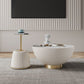 Manhattan Comfort Anderson 2-Piece Upholstered Coffee & End Table 1.0 In Cream Leatherette With Ceramic Faux Tabletop