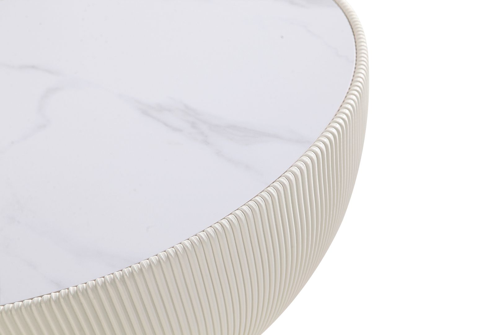 Manhattan Comfort Anderson 2-Piece Upholstered Coffee & End Table 1.0 In Cream Leatherette With Ceramic Faux Tabletop