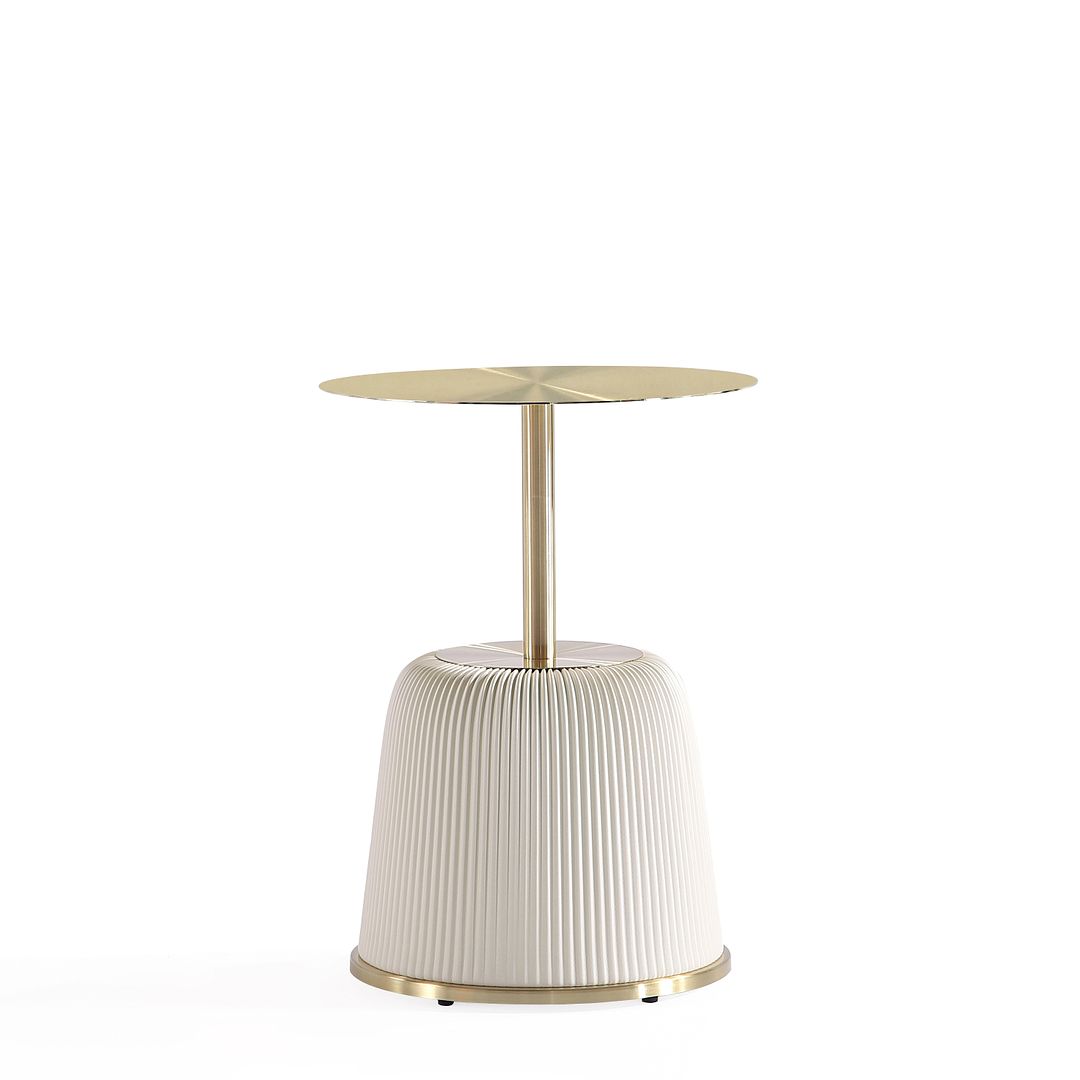 Manhattan Comfort Anderson 2-Piece Upholstered Coffee & End Table 1.0 In Cream Leatherette With Ceramic Faux Tabletop