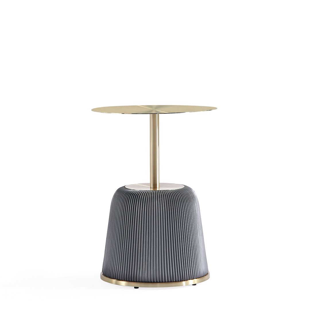 Manhattan Comfort Anderson 2-Piece Upholstered Coffee & End Table 1.0 In Gray Leatherette With Ceramic Faux Tabletop