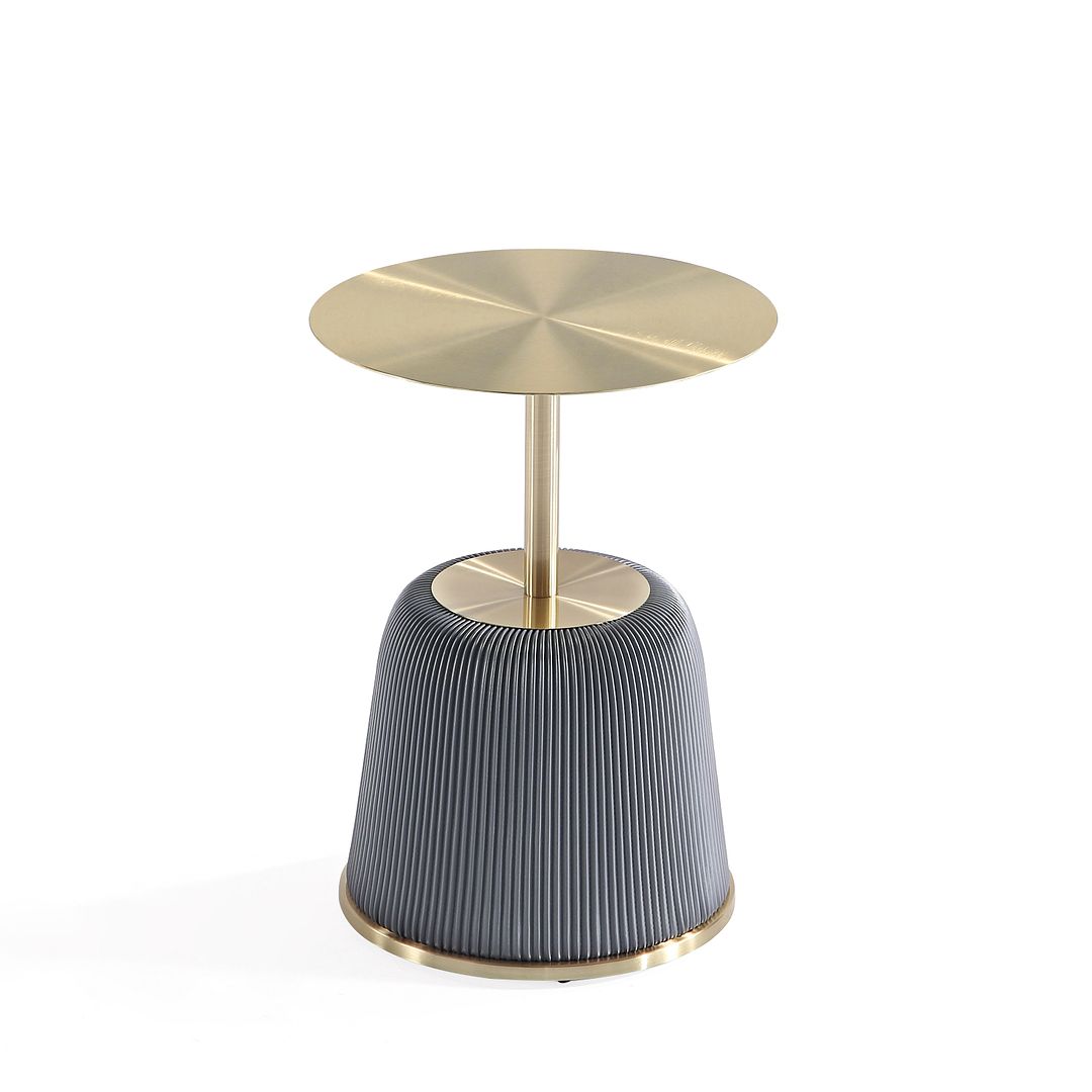 Manhattan Comfort Anderson 2-Piece Upholstered Coffee & End Table 1.0 In Gray Leatherette With Ceramic Faux Tabletop
