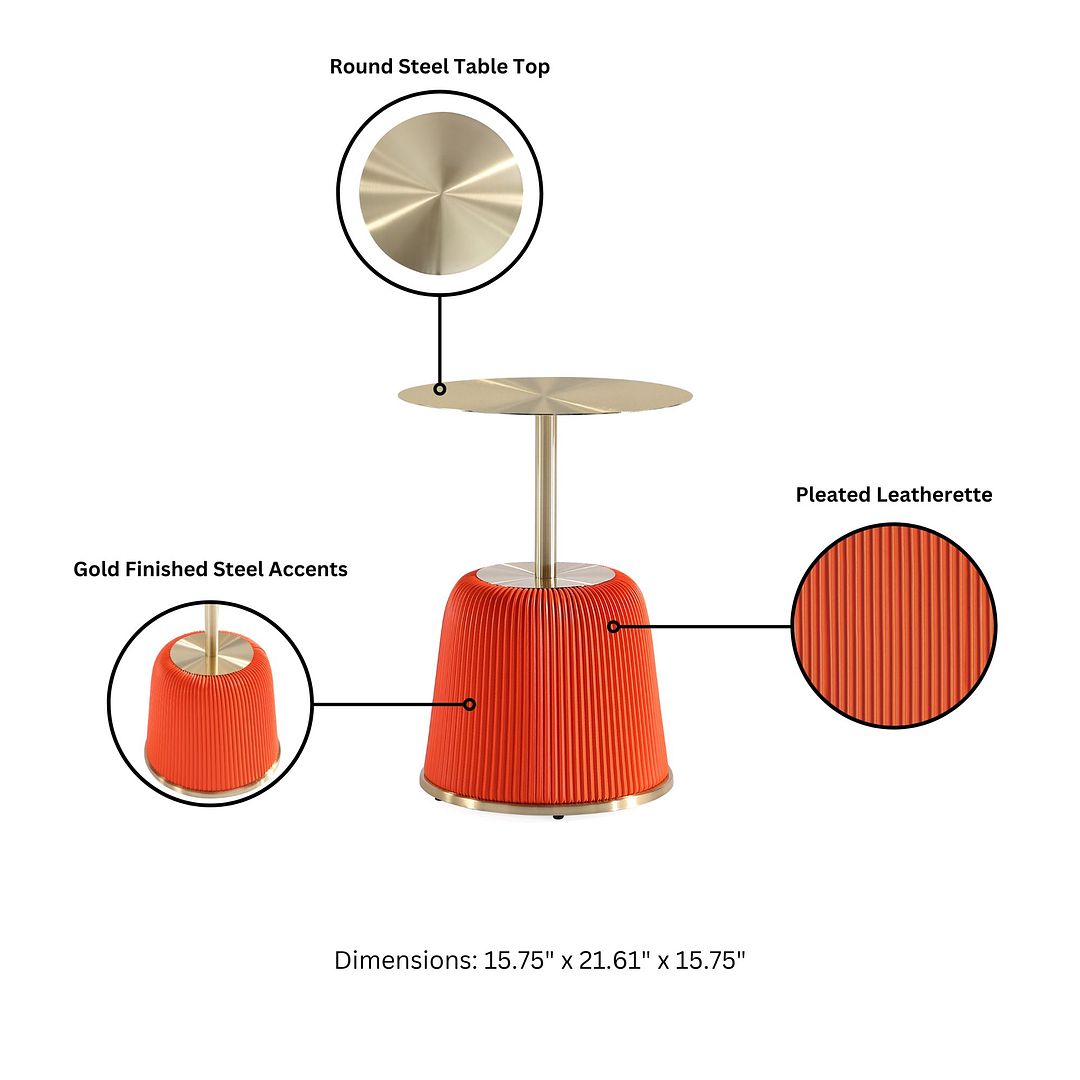 Manhattan Comfort Anderson 2-Piece Upholstered Coffee & End Table 1.0 In Orange Leatherette With Ceramic Faux Tabletop