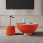 Manhattan Comfort Anderson 2-Piece Upholstered Coffee & End Table 1.0 In Orange Leatherette With Ceramic Faux Tabletop