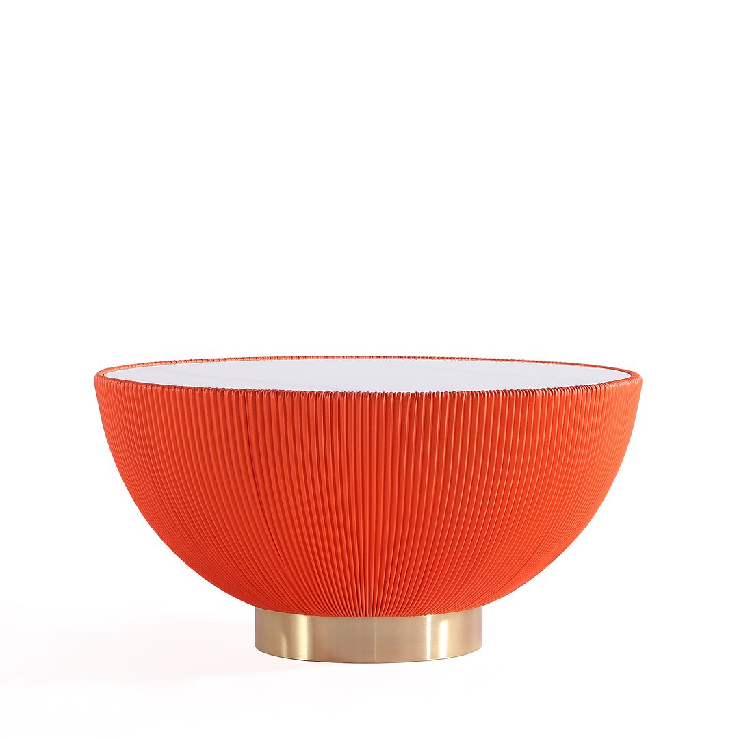 Manhattan Comfort Anderson 2-Piece Upholstered Coffee & End Table 1.0 In Orange Leatherette With Ceramic Faux Tabletop