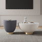 Manhattan Comfort Anderson 2-Piece Upholstered Coffee & End Table 2.0 In Cream & Gray Leatherette With Ceramic Faux Tabletop