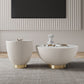 Manhattan Comfort Anderson 2-Piece Upholstered Coffee & End Table 2.0 In Cream Leatherette With Ceramic Faux Tabletop