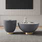 Manhattan Comfort Anderson 2-Piece Upholstered Coffee & End Table 2.0 In Gray Leatherette With Ceramic Faux Tabletop