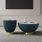 Manhattan Comfort Anderson 2-Piece Upholstered Coffee & End Table 2.0 In Green Leatherette With Ceramic Faux Tabletop