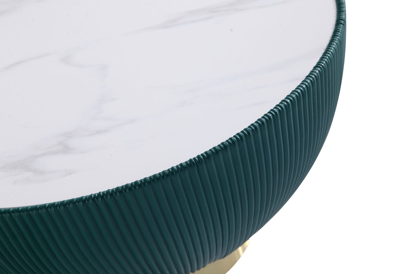 Manhattan Comfort Anderson 2-Piece Upholstered Coffee & End Table 2.0 In Green Leatherette With Ceramic Faux Tabletop
