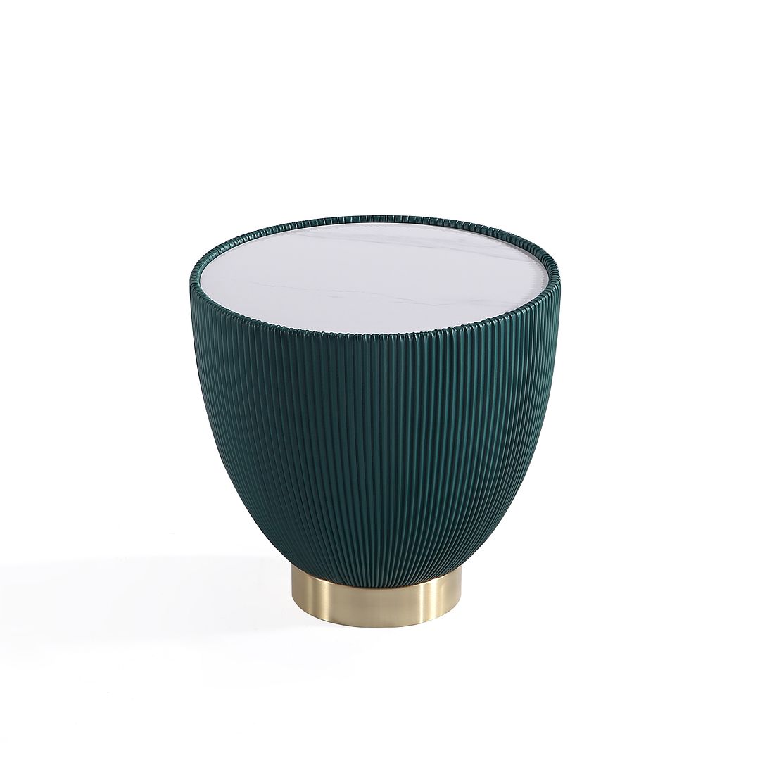 Manhattan Comfort Anderson 2-Piece Upholstered Coffee & End Table 2.0 In Green Leatherette With Ceramic Faux Tabletop