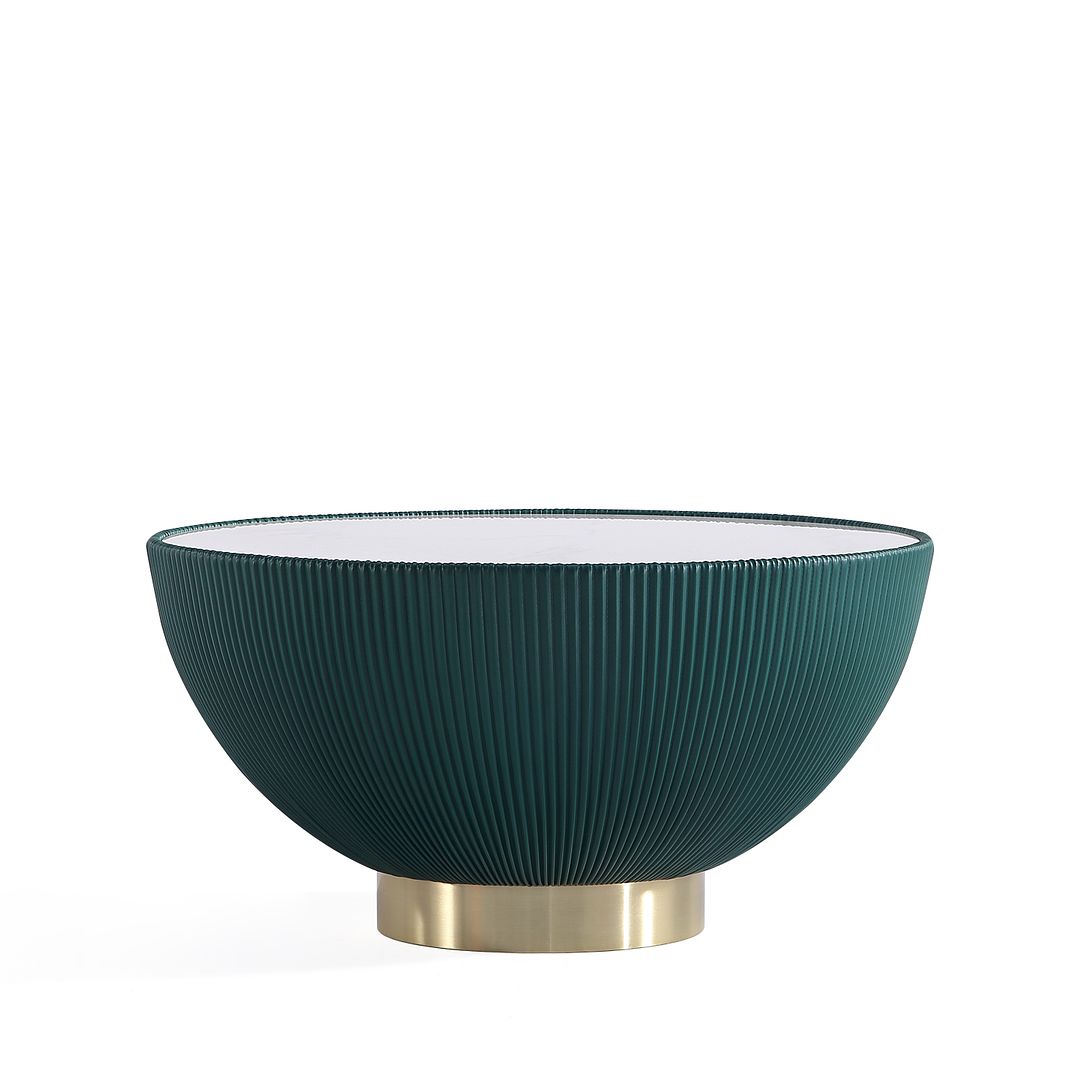 Manhattan Comfort Anderson 2-Piece Upholstered Coffee & End Table 2.0 In Green Leatherette With Ceramic Faux Tabletop