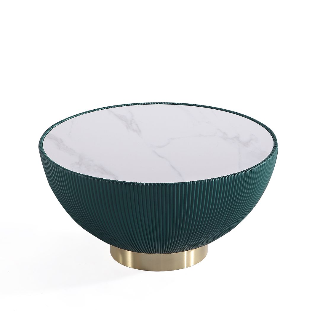 Manhattan Comfort Anderson 2-Piece Upholstered Coffee & End Table 2.0 In Green Leatherette With Ceramic Faux Tabletop