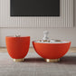 Manhattan Comfort Anderson 2-Piece Upholstered Coffee & End Table 2.0 In Orange Leatherette With Ceramic Faux Tabletop