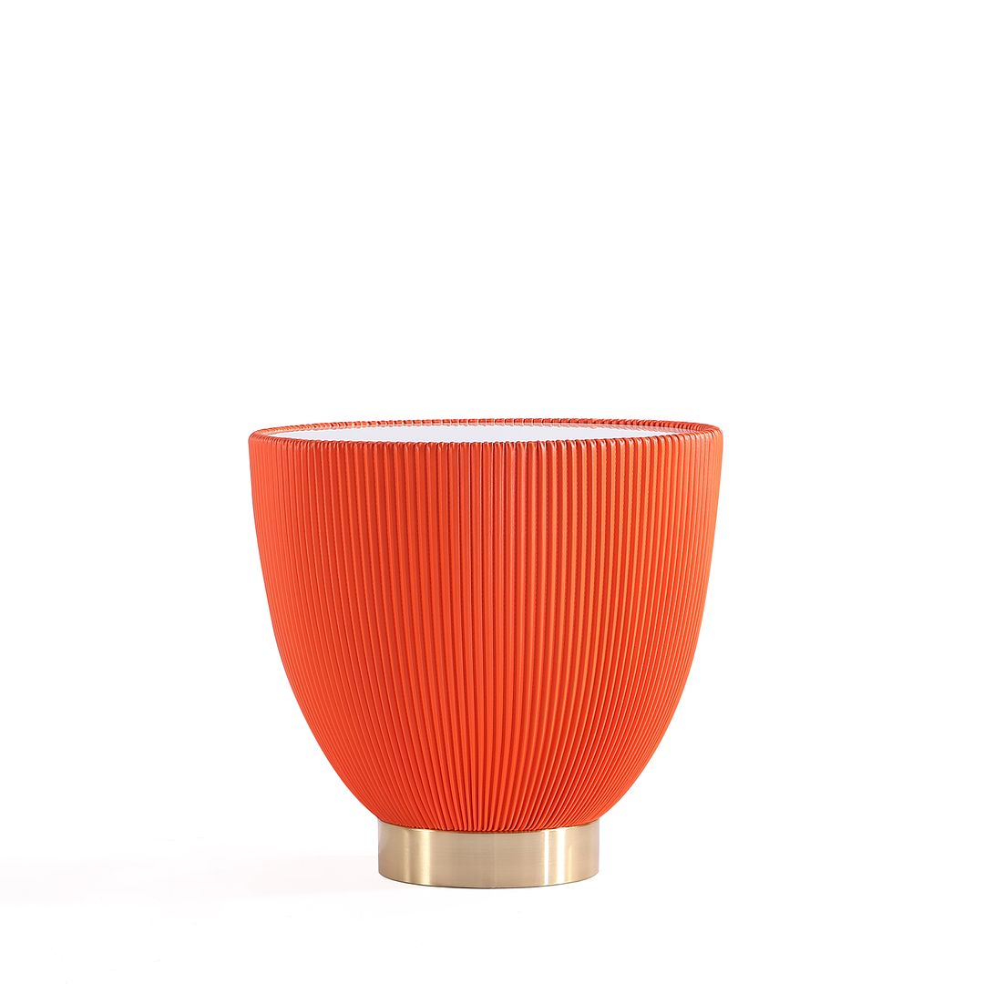 Manhattan Comfort Anderson 2-Piece Upholstered Coffee & End Table 2.0 In Orange Leatherette With Ceramic Faux Tabletop