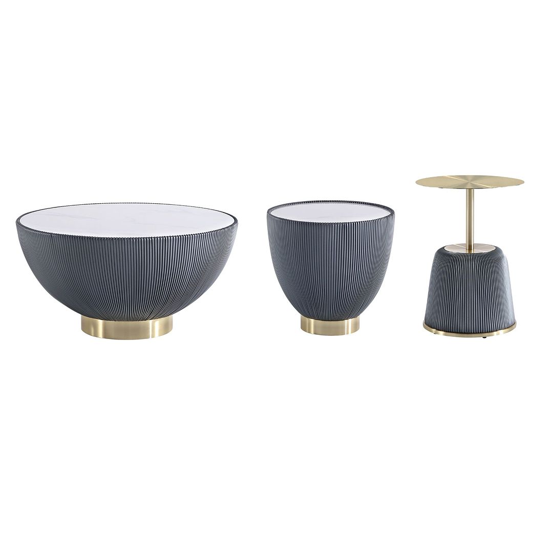 Manhattan Comfort Anderson 3-Piece Gold & Gray Upholstered Coffee Table & End Tables 1.0 & 2.0