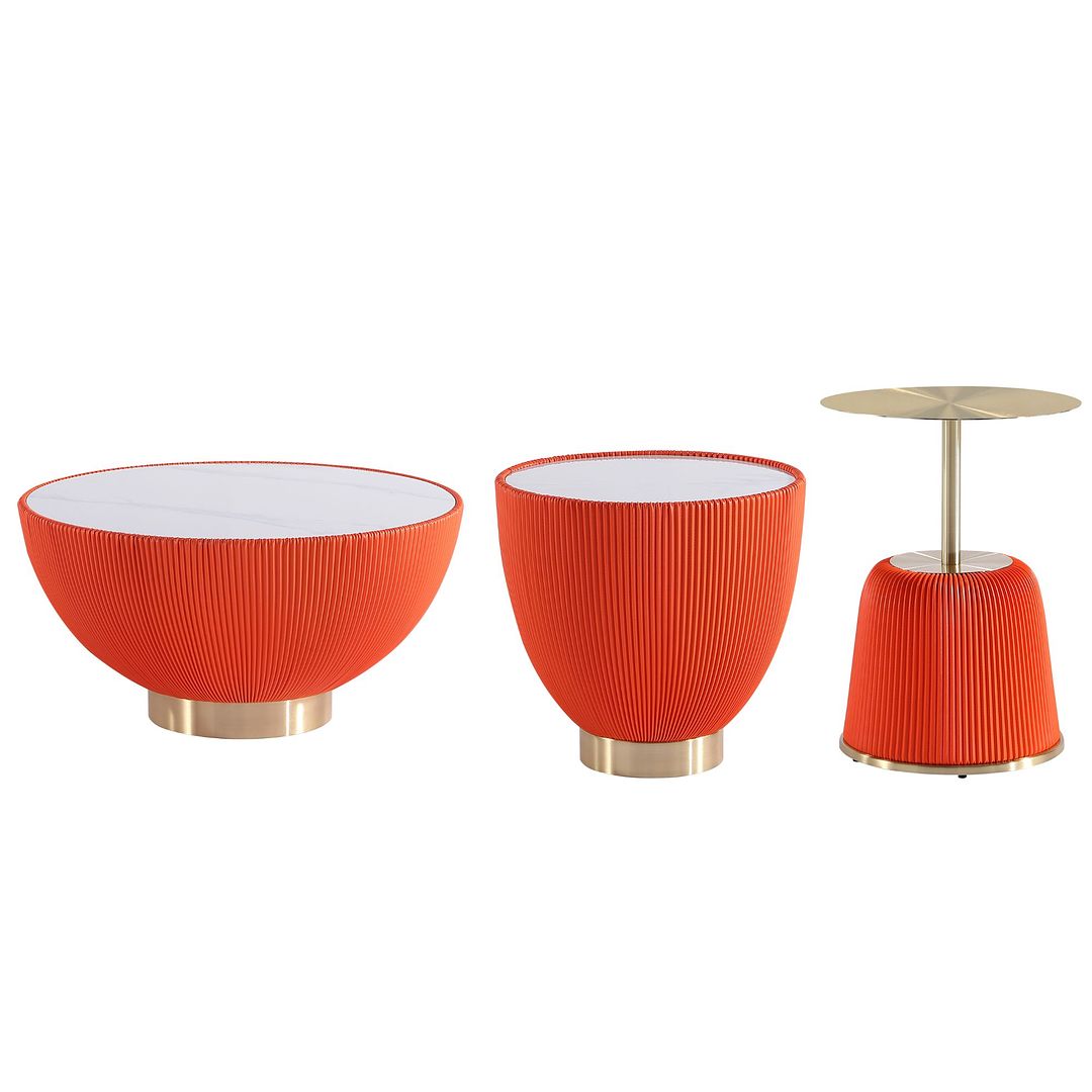 Manhattan Comfort Anderson 3-Piece Gold & Orange Upholstered Coffee Table & End Tables 1.0 & 2.0