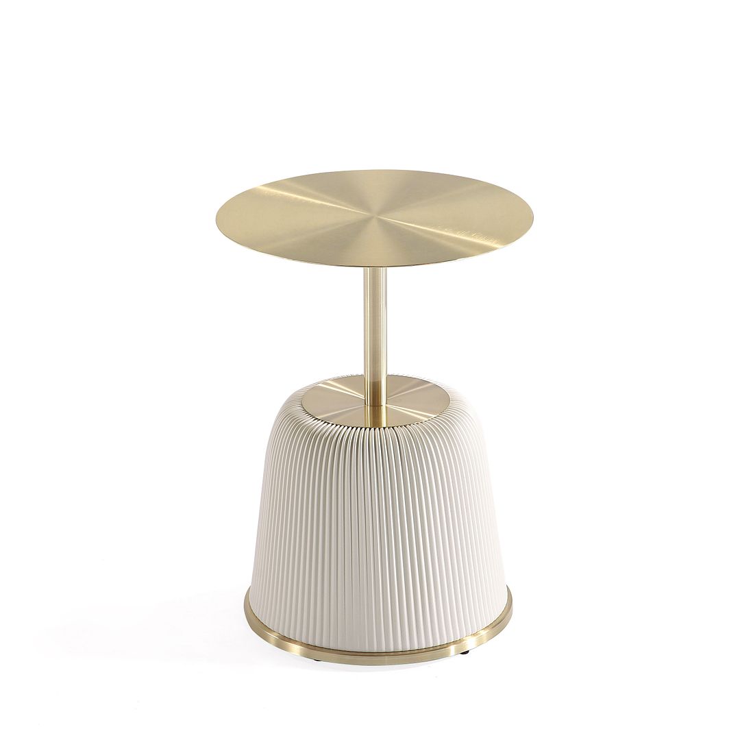 Manhattan Comfort Anderson Cream 2-Piece Upholstered 1.0 End Tables With Gold Tabletop