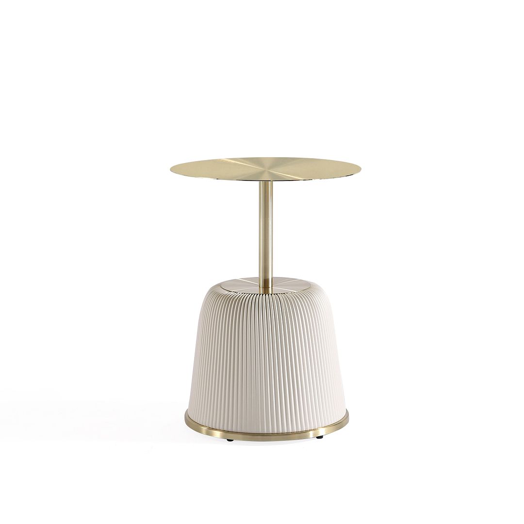 Manhattan Comfort Anderson Cream 2-Piece Upholstered 1.0 End Tables With Gold Tabletop