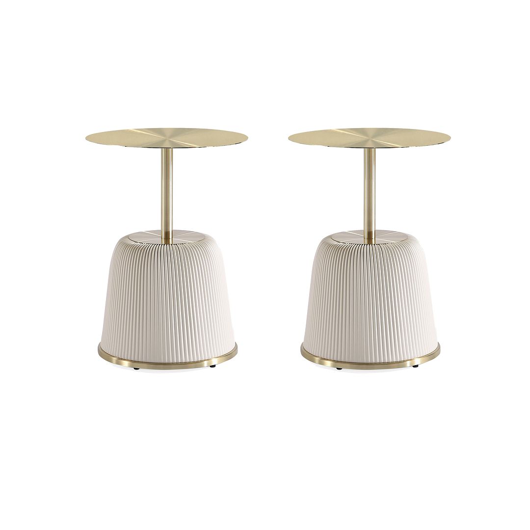 Manhattan Comfort Anderson Cream 2-Piece Upholstered 1.0 End Tables With Gold Tabletop