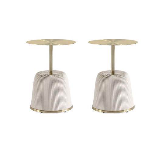 Manhattan Comfort Anderson Cream 2-Piece Upholstered 1.0 End Tables With Gold Tabletop