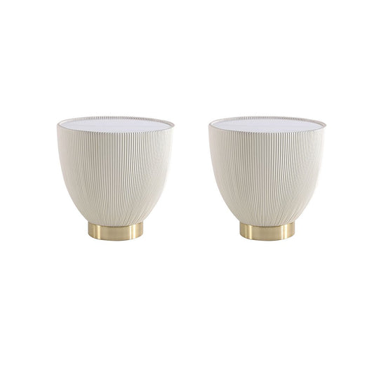 Manhattan Comfort Anderson Cream 2-Piece Upholstered 2.0 End Table With Ceramic Faux Marble Tabletop
