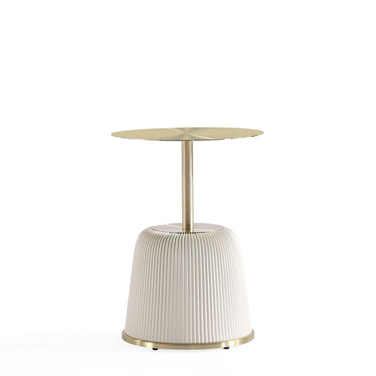 Manhattan Comfort Anderson Cream Upholstered 1.0 End Table With Gold Tabletop