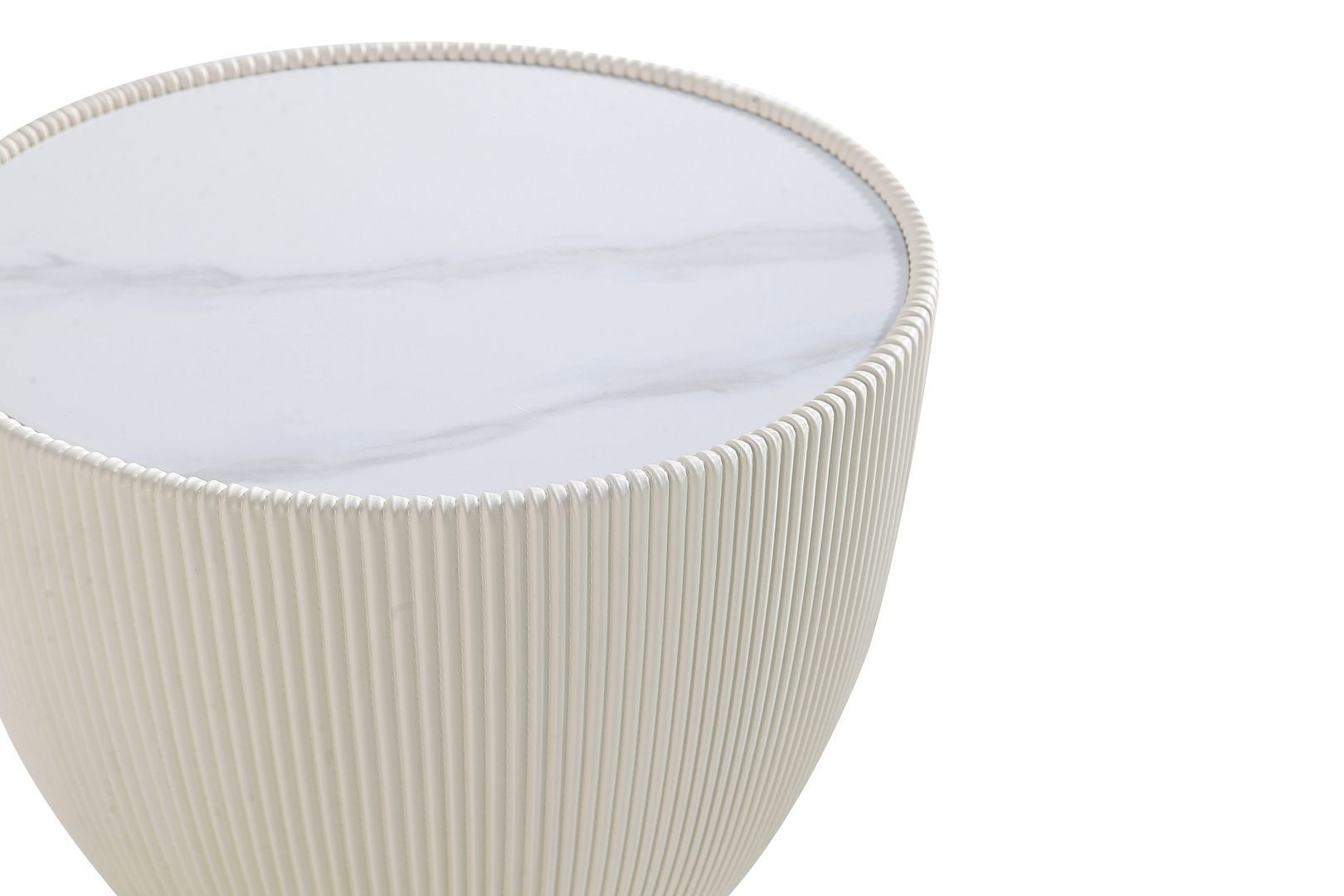 Manhattan Comfort Anderson Cream Upholstered 2.0 End Table With Ceramic Faux Marble Tabletop