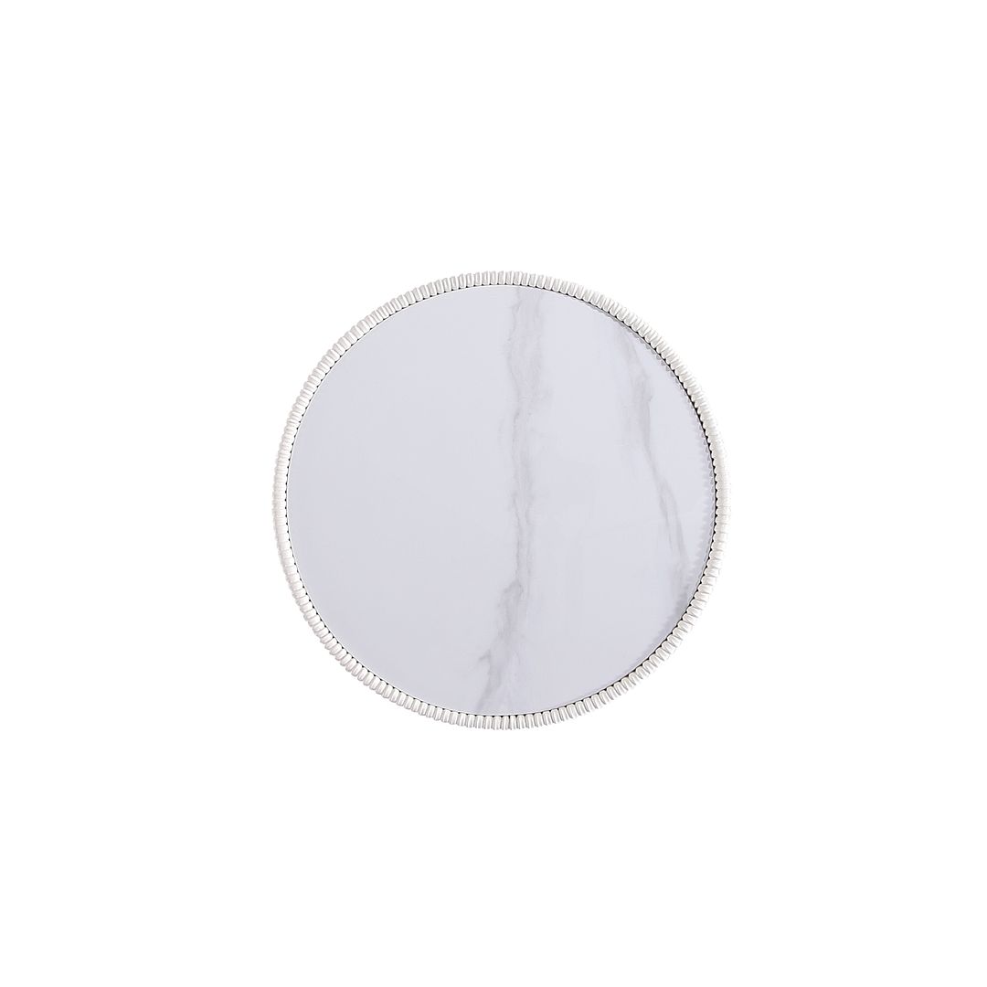 Manhattan Comfort Anderson Cream Upholstered 2.0 End Table With Ceramic Faux Marble Tabletop