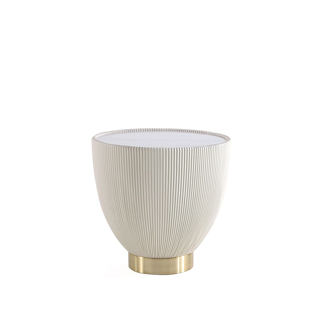 Manhattan Comfort Anderson Cream Upholstered 2.0 End Table With Ceramic Faux Marble Tabletop