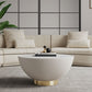 Manhattan Comfort Anderson Cream Upholstered Coffee Table With Ceramic Faux Marble Tabletop