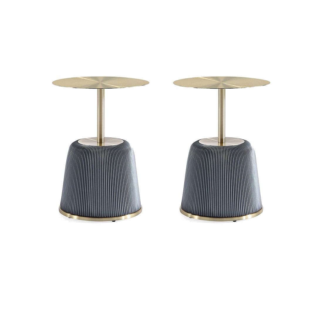 Manhattan Comfort Anderson Gray 2-Piece Upholstered 1.0 End Tables With Gold Tabletop