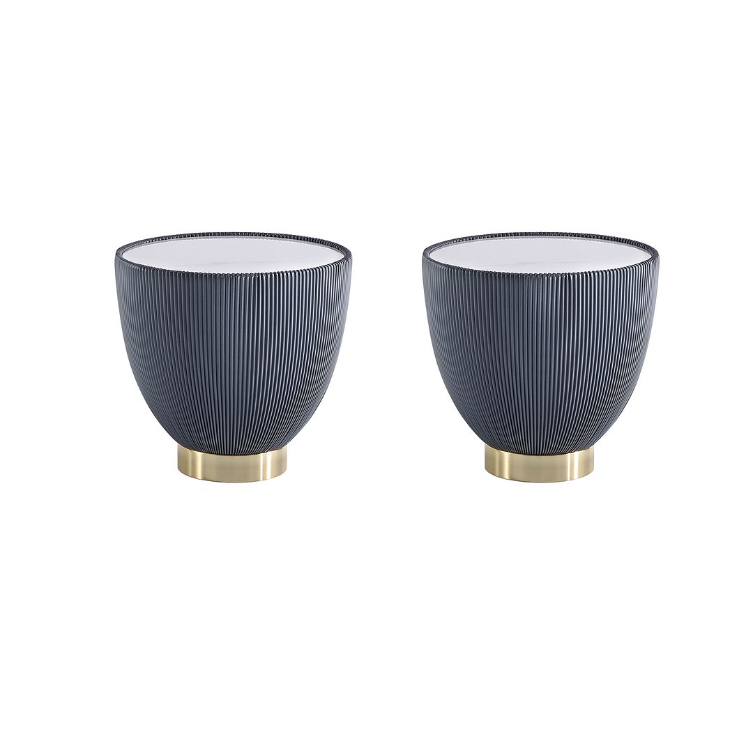 Manhattan Comfort Anderson Gray 2-Piece Upholstered 2.0 End Tables With Ceramic Faux Marble Tabletop
