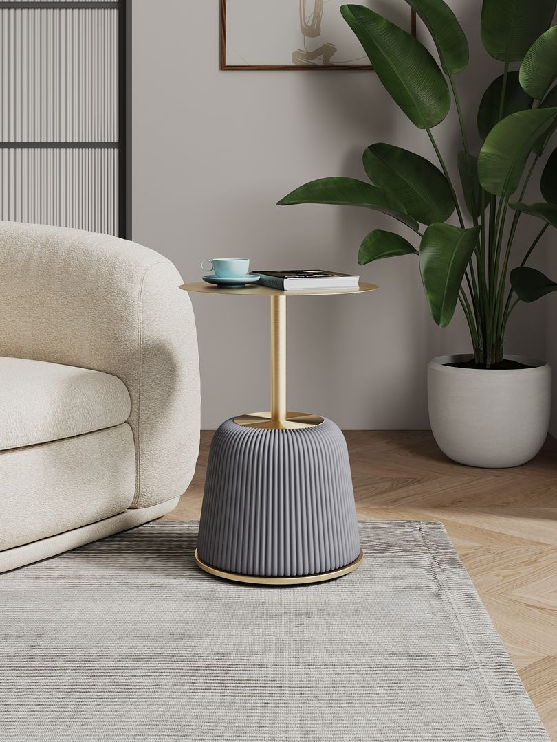 Manhattan Comfort Anderson Gray Upholstered 1.0 End Table With Gold Tabletop