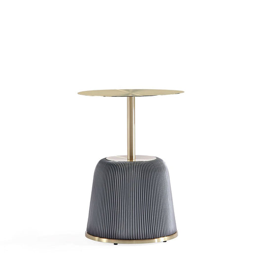 Manhattan Comfort Anderson Gray Upholstered 1.0 End Table With Gold Tabletop