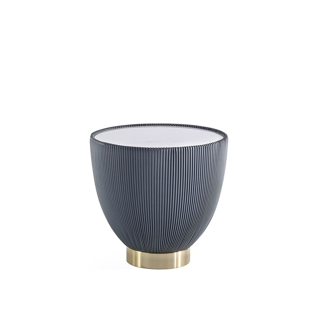 Manhattan Comfort Anderson Gray Upholstered 2.0 End Table With Ceramic Faux Marble Tabletop