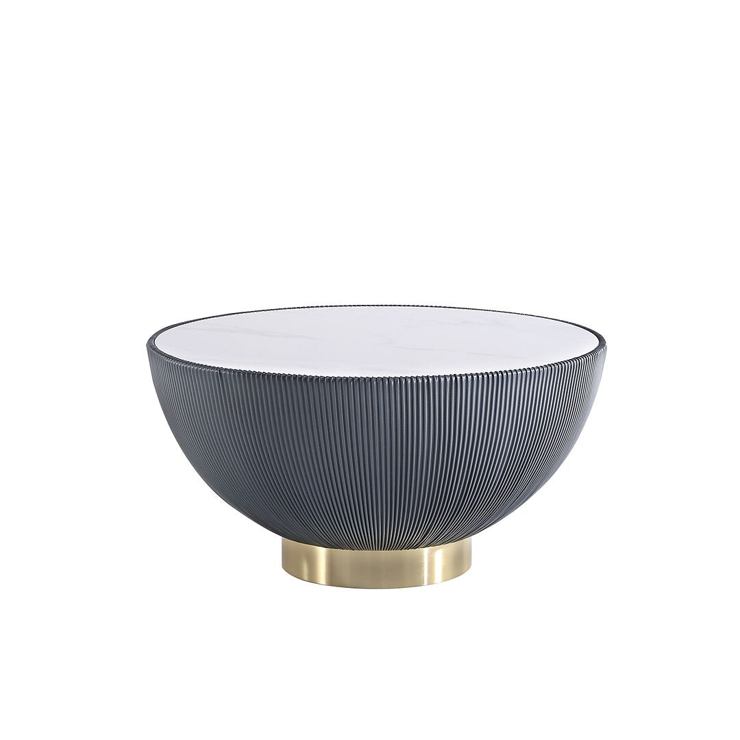 Manhattan Comfort Anderson Gray Upholstered Coffee Table With Ceramic Faux Marble Tabletop