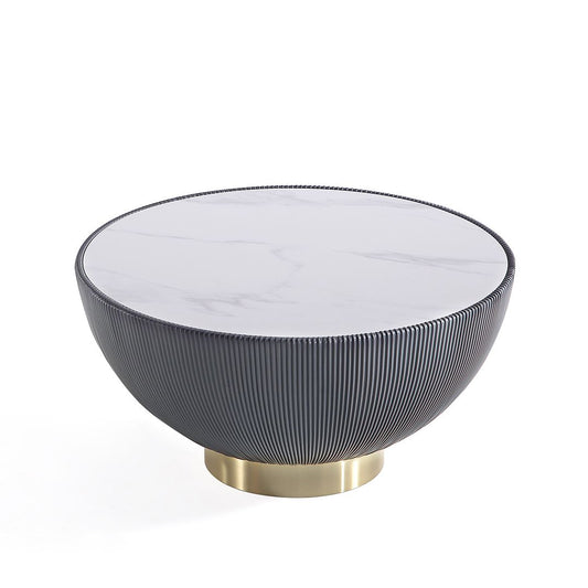 Manhattan Comfort Anderson Gray Upholstered Coffee Table With Ceramic Faux Marble Tabletop