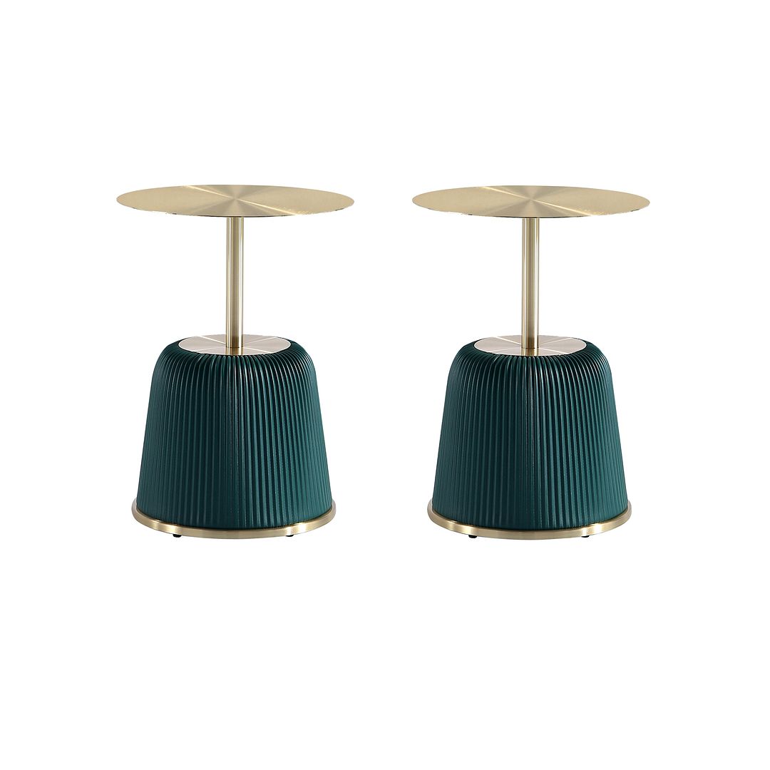 Manhattan Comfort Anderson Green 2-Piece Upholstered 1.0 End Tables With Gold Tabletop