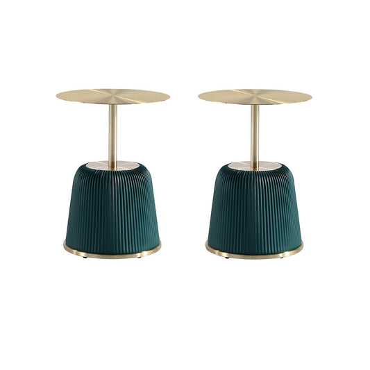 Manhattan Comfort Anderson Green 2-Piece Upholstered 1.0 End Tables With Gold Tabletop