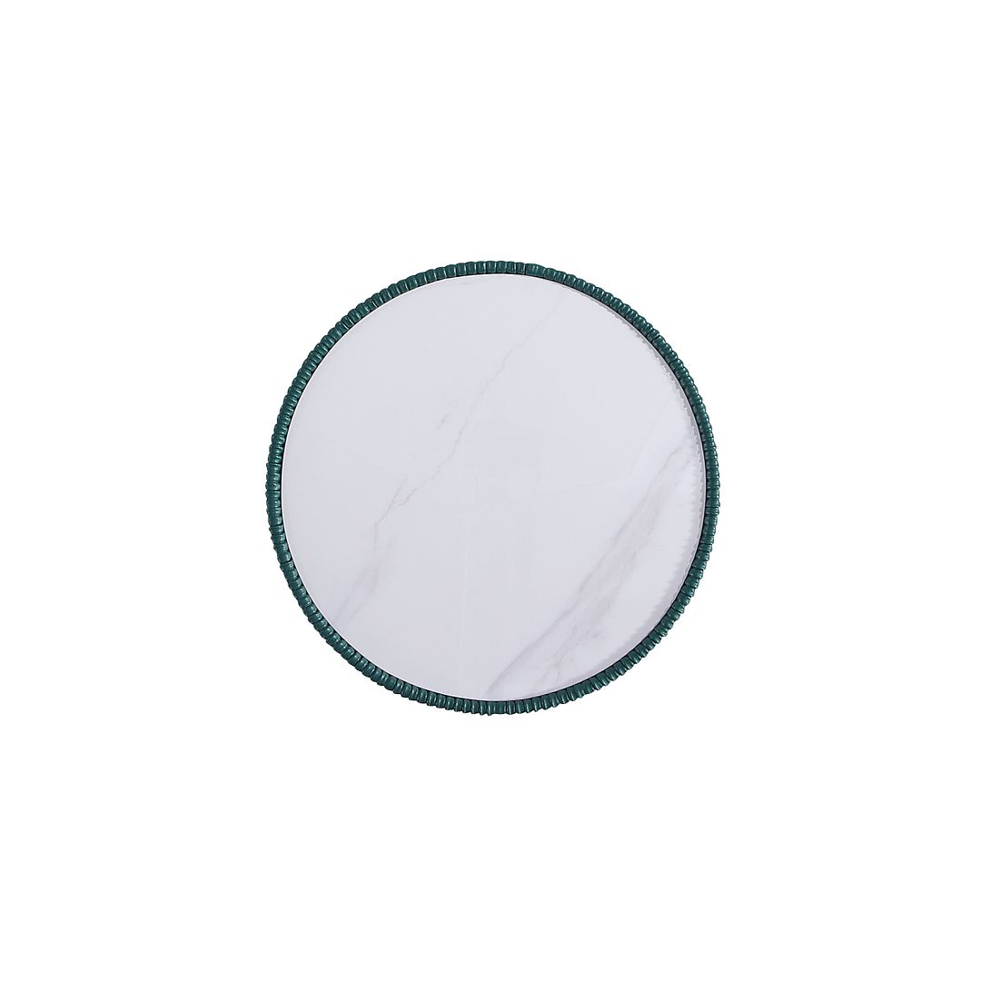 Manhattan Comfort Anderson Green 2-Piece Upholstered 2.0 End Table With Ceramic Faux Marble Tabletop