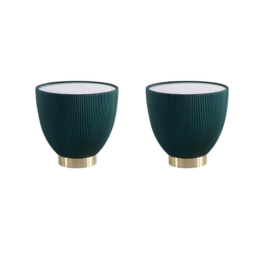 Manhattan Comfort Anderson Green 2-Piece Upholstered 2.0 End Table With Ceramic Faux Marble Tabletop