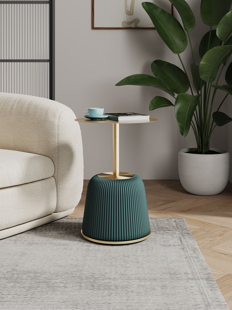 Manhattan Comfort Anderson Green Upholstered 1.0 End Table With Gold Tabletop