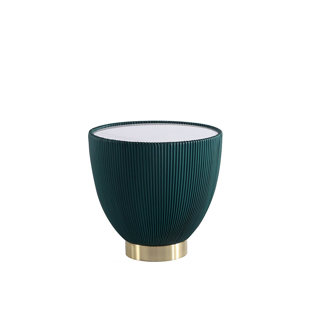 Manhattan Comfort Anderson Green Upholstered 2.0 End Table With Ceramic Faux Marble Tabletop