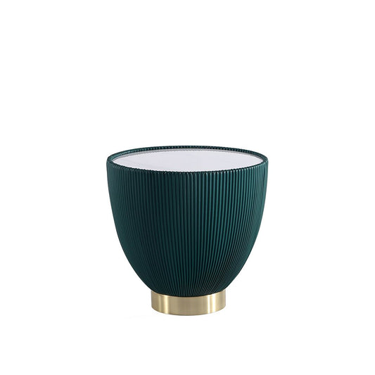 Manhattan Comfort Anderson Green Upholstered 2.0 End Table With Ceramic Faux Marble Tabletop