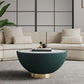 Manhattan Comfort Anderson Green Upholstered Coffee Table With Ceramic Faux Marble Tabletop