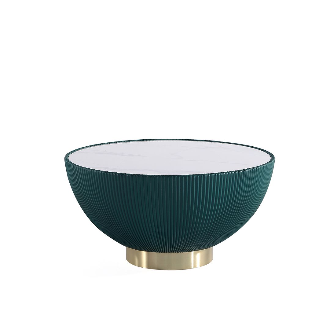 Manhattan Comfort Anderson Green Upholstered Coffee Table With Ceramic Faux Marble Tabletop