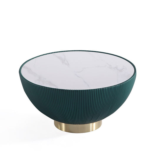 Manhattan Comfort Anderson Green Upholstered Coffee Table With Ceramic Faux Marble Tabletop