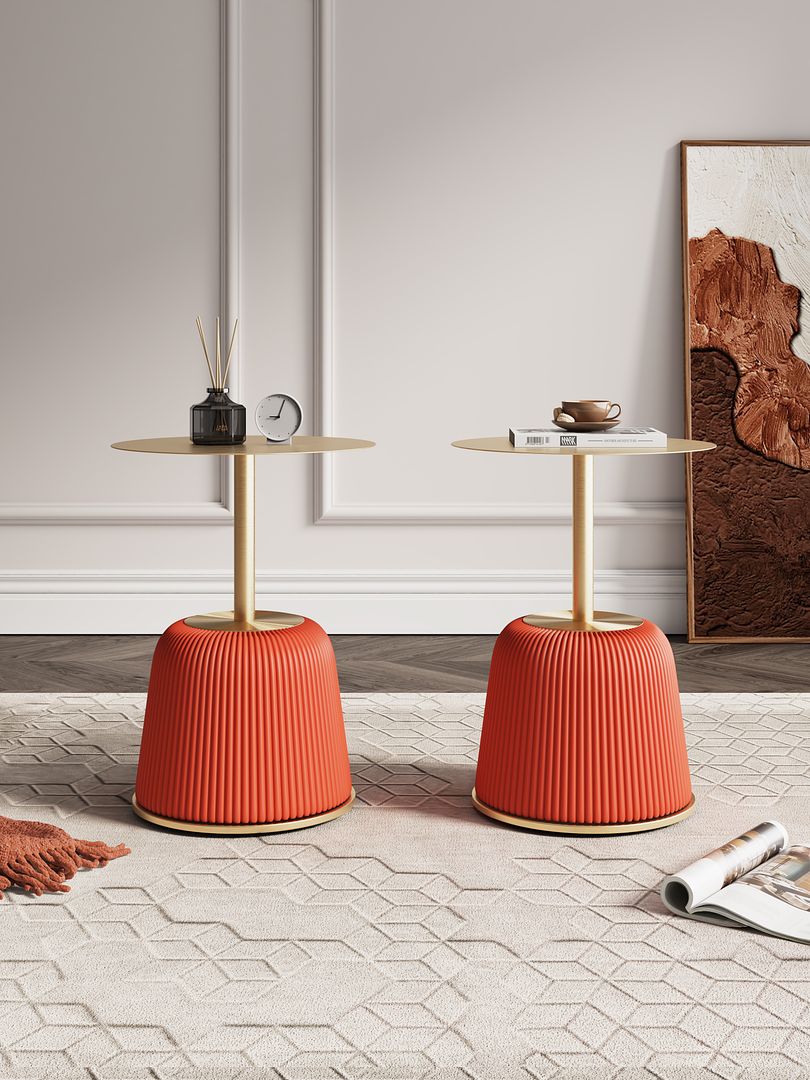 Manhattan Comfort Anderson Orange 2-Piece Upholstered 1.0 End Table With Gold Tabletop