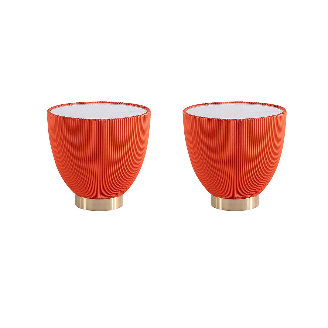 Manhattan Comfort Anderson Orange 2-Piece Upholstered 2.0 End Table With Ceramic Faux Marble Tabletop
