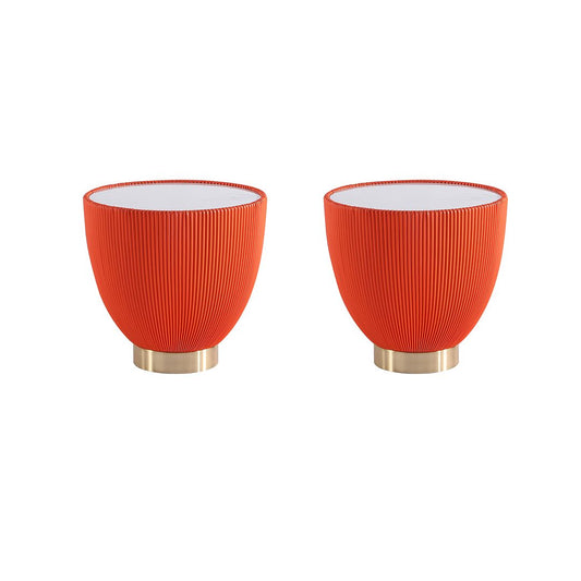 Manhattan Comfort Anderson Orange 2-Piece Upholstered 2.0 End Table With Ceramic Faux Marble Tabletop